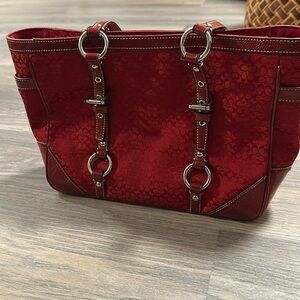 Coach bag, mint condition, beautiful red canvas and silver trim